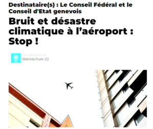 Lire la suite à propos de l’article Pétition  « Bruit et désastre climatique à l’aéroport: Stop! »