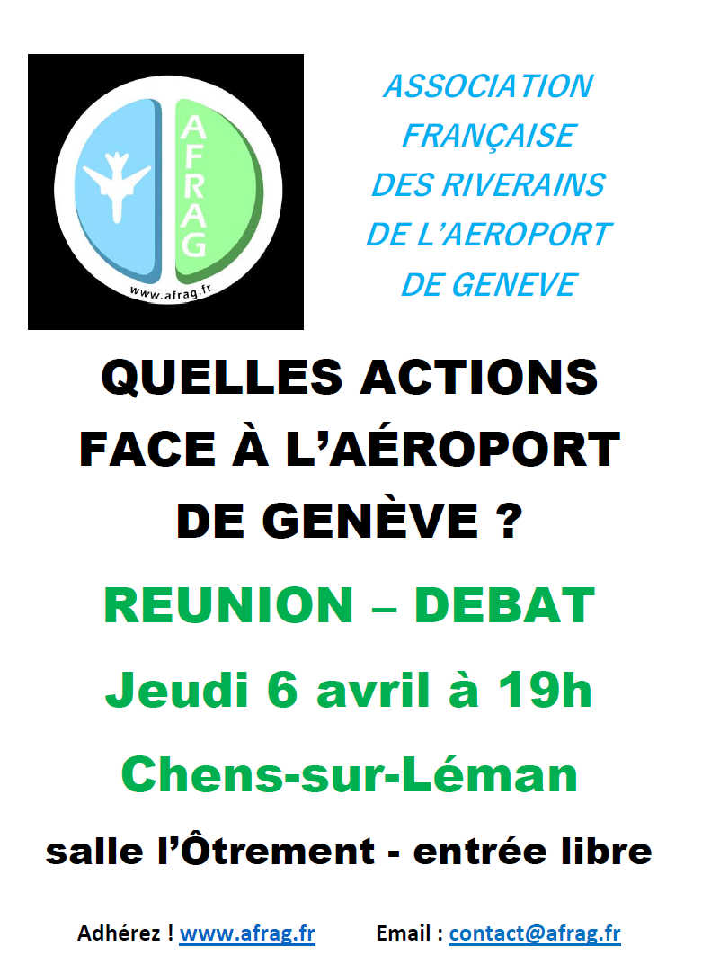 Lire la suite à propos de l’article Réunion publique du 6 avril : Quelles actions face à l’Aéroport de Genève?